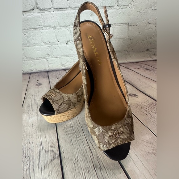 Sling back COACH cork block heel 6.5 - Picture 1 of 12